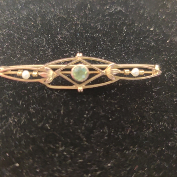 Vintage 9k Gold Open Bar Gem Brooch - Picture 2 of 8
